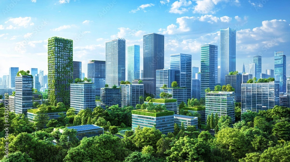 Fototapeta premium Highlighting the integration of renewable energy sources in contemporary cityscapes.
