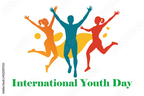 International Youth Day Vector – Jumping Youth Silhouettes with Raised Hands – Energetic Abstract Background Illustration on White