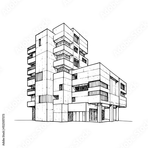 Brutalist Architecture Silhouette Line Art