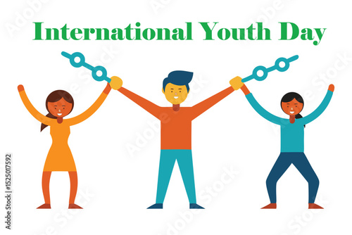 International Youth Day Vector – Empowered Youth Breaking Chains – Symbol of Freedom, Rights, and Strength – Flat Illustration on White Background