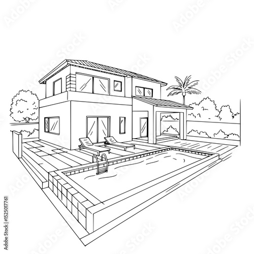 Villa Architectural Illustration Silhouette
