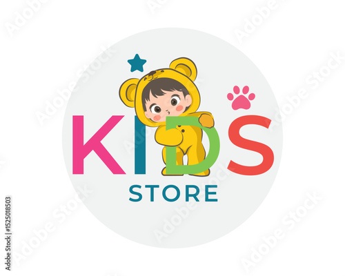 cute colorful kids store logo design template illustration