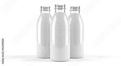 Three Glass Bottles of Milk on White Background