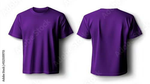 Vector template showcasing a purple t-shirt mockup with front and back views.