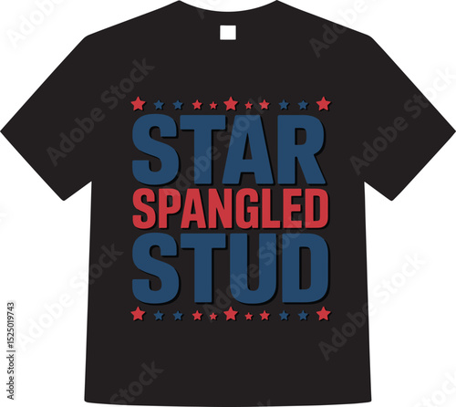 Patriotic t shirt design with star spangled stud text and american flag elements