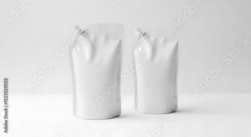Two White Stand-Up Spout Pouches on a White Background