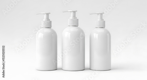 Three White Pump Bottles on White Background