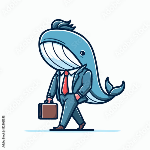 Whale Businessman: A whimsical illustration of a whale in a business suit, embodying the concept of a business professional, a unique character, with creative and modern style.
