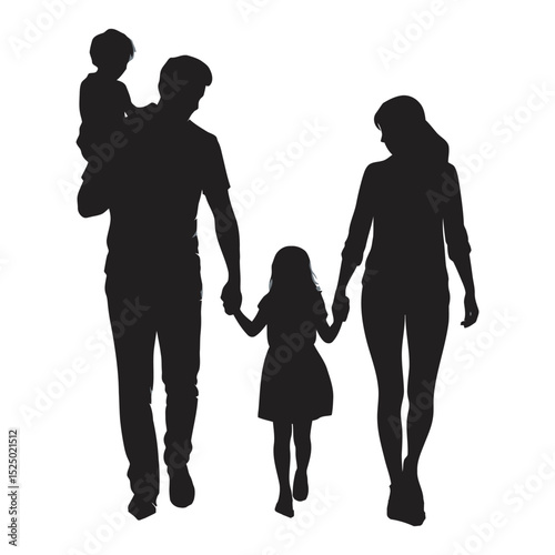 Silhouette of family members walking side by side representing harmony and support