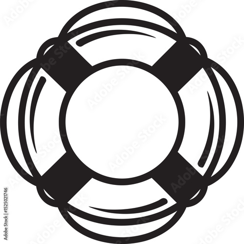 Black and white illustrated life preserver icon for marine safety and summer designs