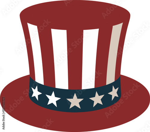 Classic american uncle sam hat illustration featuring patriotic colors and star embellishments