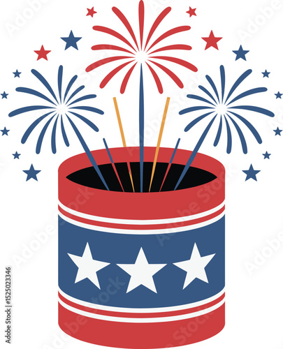 Festive illustration of fireworks and stars celebrating american independence day holiday