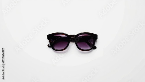 Dark tortoiseshell sunglasses with purple lenses, isolated on background
