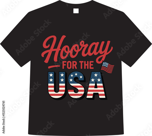 Patriotic hooray for the usa t shirt design with american flag and typography graphic