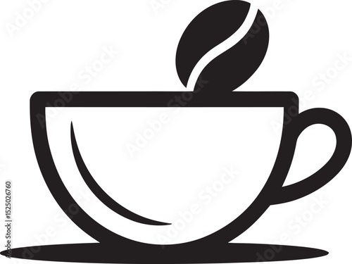 Simple black and white coffee cup and coffee bean logo design illustration