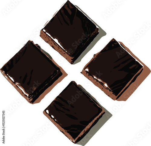 Four Chocolate Brownies Arranged in a Diamond Shape on White Background