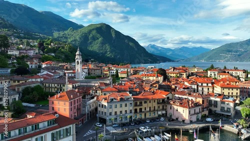 Aerial view of Menaggio village on lake Como in Lombardy, Italy, luxurious holiday destination in Italy, Italian alpine lakes, resort on Como lake