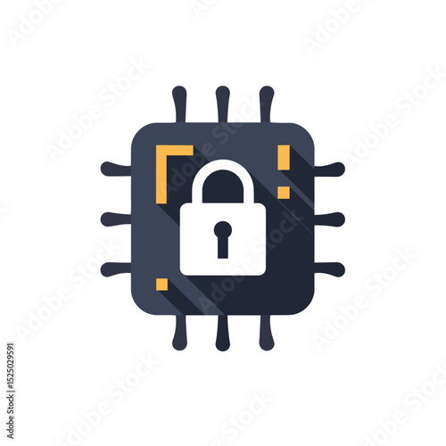 Secure Microchip with Padlock: Security Technology and Data Protection Illustration for Digital Safety