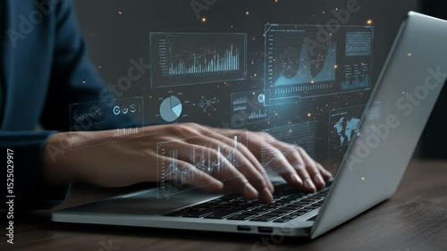 Data Analysis on Laptop: Charts & Graphs Overlay