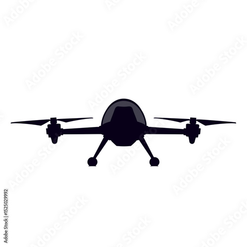 Silhouette of a Modern Drone with Four Rotors for Aerial Photography and Surveillance, Isolated on White Background