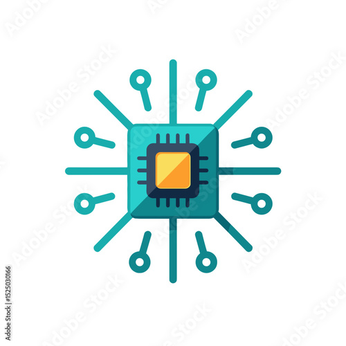 Central Processing Unit (CPU) Microchip Icon with Connections Illustration, Representing Technology and Computing Power