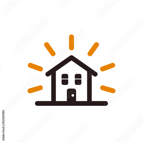 Simple and Clean House Icon with Radiant Sunbeams, Representing Home, Energy, and Positive Outlook