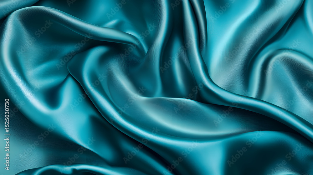 Obraz premium Turquoise Silk Fabric Texture with Luxurious Folds and Shine