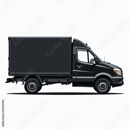 Black Delivery Van Isolated on White Background, Commercial Transport Vehicle for Shipping and Logistics Services