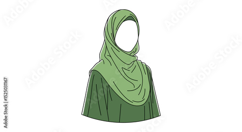 Elegant Green Hijab Illustration Modest Fashion Design