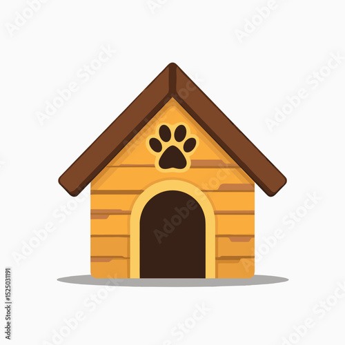 Cute Cartoon Dog House with Paw Print Illustration for Pet Shelter or Animal Care Services