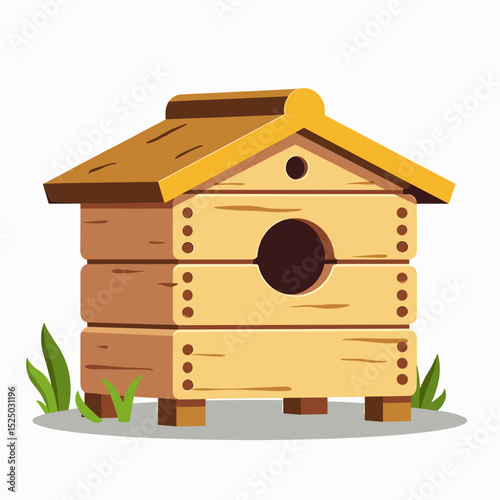 Cartoon Wooden Birdhouse Illustration with Simple Design and Natural Wood Texture for Garden Decoration