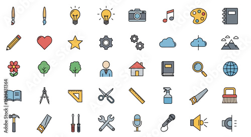 Colorful Icon Set  Creative Tools, Nature, and More -  Perfect for Web and Print Design