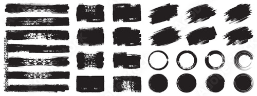 Set of paint brush stroke and abstract grunge banner for graphic background decoration. Freehand grunge brush illustration. Black watercolor splatter, texture, frame and abstract background for social