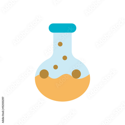 Laboratory flask icon vector. Round bottom flask with orange liquid for chemistry or experiment use