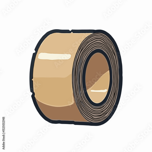Illustration of a Roll of Brown Packing Tape with Black Outline on White Background