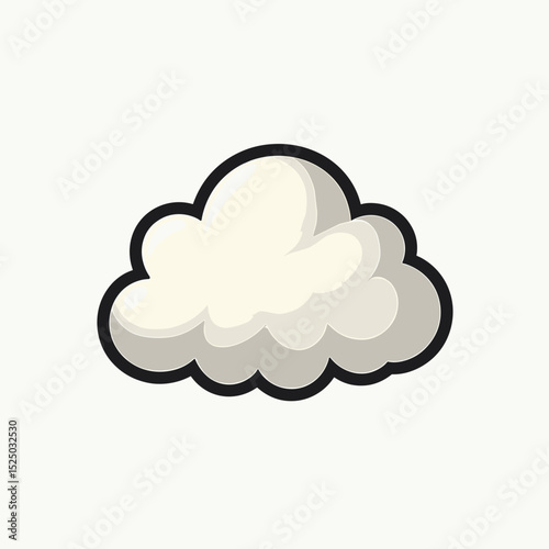 Simple Cartoon Cloud Illustration with Black Outline and Soft Gray Shading, Weather Icon