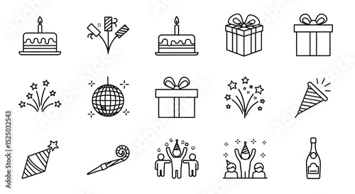 Celebration Party Icons Line Art Graphics for Invitations, Cards, and Websites