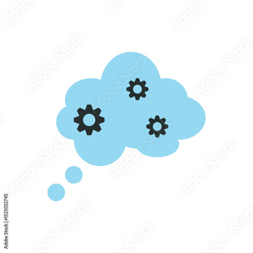 Clouds process icon vector. Cloud with gears showing cloud computing or mental processing. 