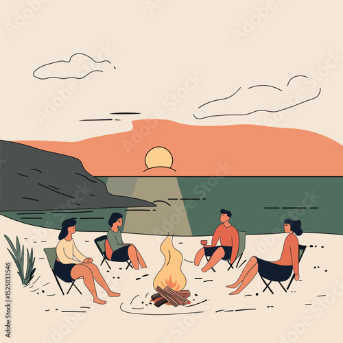Bonfire and Sunset with Friends on the Beach – Outdoor Lifestyle