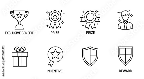 Line Art Icons Awards, Prizes, Rewards, and Exclusive Benefits