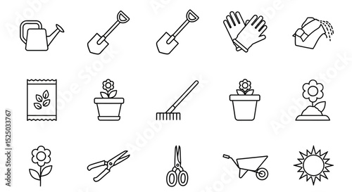 Gardening Tools and Plants Line Icons A Complete Set for Your Projects