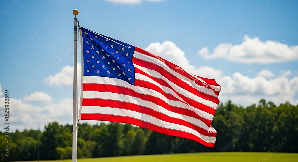 Obraz premium American Flag Waving Proudly Under a Sunny Sky