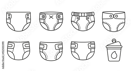 Baby Diaper Illustrations Outline Drawings of Different Diaper Types