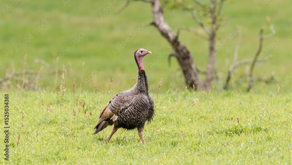 Turkey strutting in field Turkey strutting in field