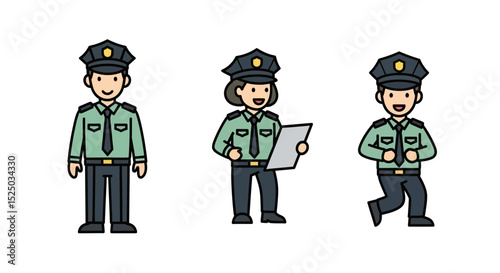 Cartoon Police Officers Diverse Illustrations of Male and Female Police Characters