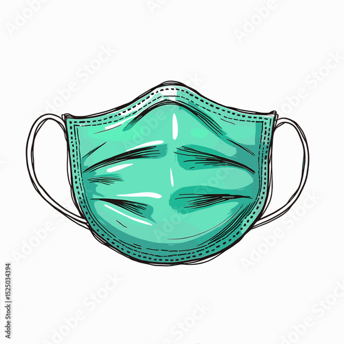 Medical face mask illustration in green color depicting hospital usage  