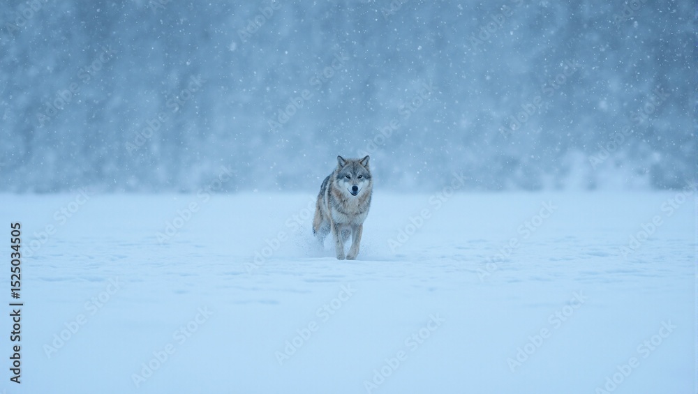 Obraz premium Wolf running in blizzard