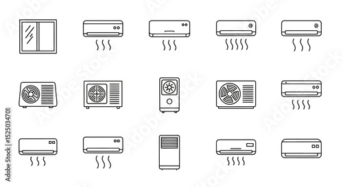 Collection of Air Conditioner Icons Window, Split, and Portable AC Units