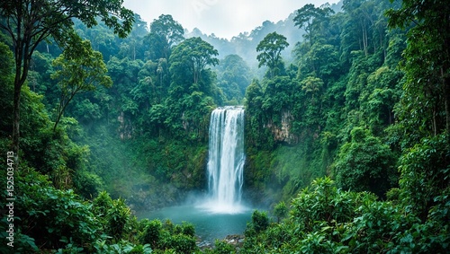 Lush rainforest waterfall
