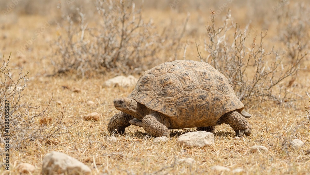 Obraz premium Tortoise crawling through scrubland